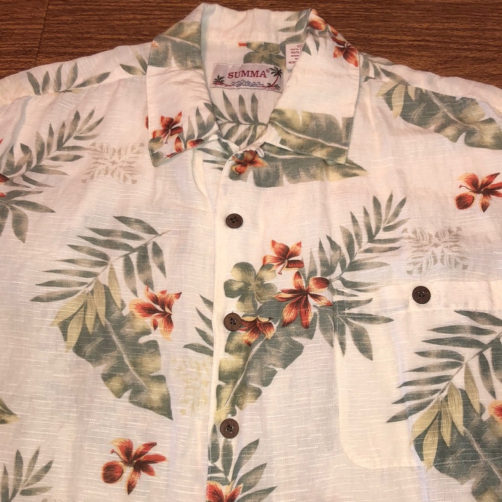 SUMMA Linen Blend Plalm Hawaiian Button Shirt XL
